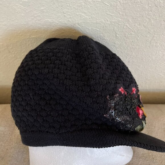 Vintage Woman's Black Stocking Embroider Floral Hat W/Brim - Picture 5 of 8